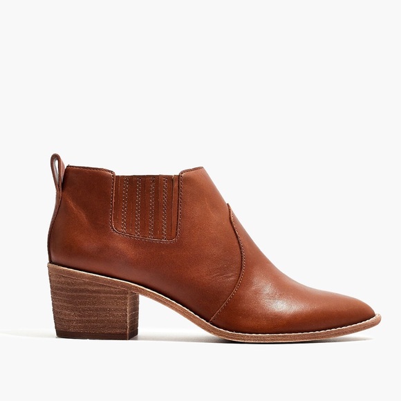 Madewell The Kelci Chelsea Boot Size 7 Cognac Brown Leather Heeled Ankle Booties - Picture 2 of 14